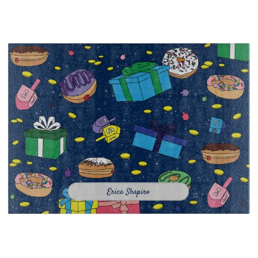 Gepersonaliseerd donkerblauw Chanoeka patroon Snijplank (Voorkant)