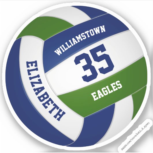 Gepersonaliseerd donkerblauw groen volleybal sticker (Voorkant)