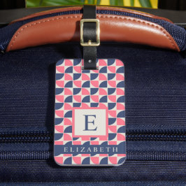 Gepersonaliseerd Donkerblauw roze grijs geometrisc Bagagelabel