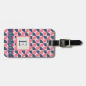 Gepersonaliseerd Donkerblauw roze grijs geometrisc Bagagelabel (Voorkant horizontaal)