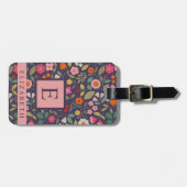 Gepersonaliseerd Donkerblauwe bloemige veelkleurig Bagagelabel (Voorkant horizontaal)