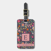 Gepersonaliseerd Donkerblauwe bloemige veelkleurig Bagagelabel (Voorkant verticaal)