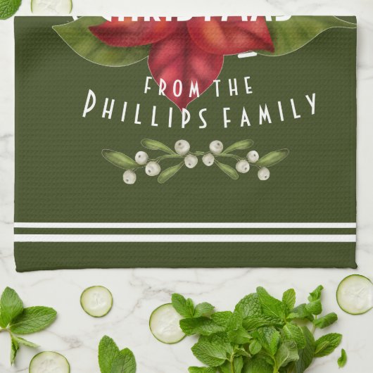 Gepersonaliseerd donkergroen kerstgroen theedoek (Gevouwen)