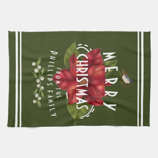 Gepersonaliseerd donkergroen kerstgroen theedoek (Horizontaal)