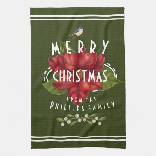 Gepersonaliseerd donkergroen kerstgroen theedoek (Verticaal)