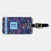 Gepersonaliseerd donkermarineblauw Abstract patroo Bagagelabel (Voorkant horizontaal)