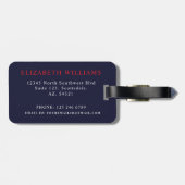 Gepersonaliseerd donkermarineblauw rood kleurenblo bagagelabel (Achterkant horizontaal)