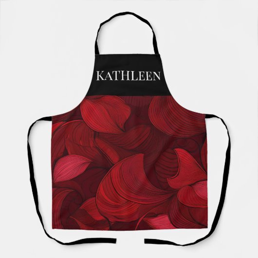 Gepersonaliseerd donkerrood Abstract bladpatroon Schort (Voorkant)