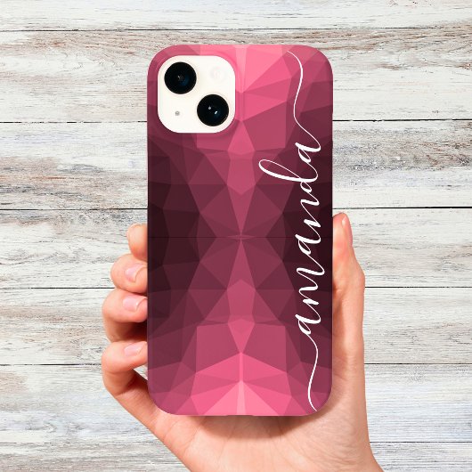 Gepersonaliseerd donkerroze geometrisch patroon Case-Mate iPhone case