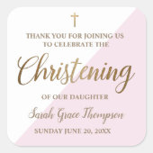 Gepersonaliseerd doopfeest Modern goud roze wit Vierkante Sticker (Voorkant)