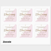 Gepersonaliseerd doopfeest Modern goud roze wit Vierkante Sticker (Vel)