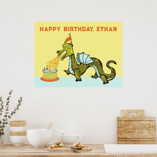 Gepersonaliseerd Dragon Birthday Poster (Keuken)