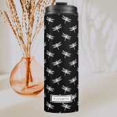 Gepersonaliseerd Dragonfly Pattern Black en White Thermosbeker