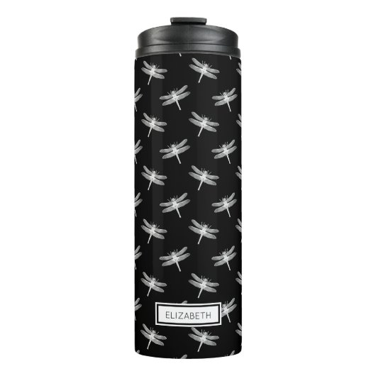 Gepersonaliseerd Dragonfly Pattern Black en White Thermosbeker (Voorkant)