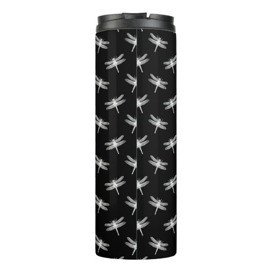 Gepersonaliseerd Dragonfly Pattern Black en White Thermosbeker (Achterkant)