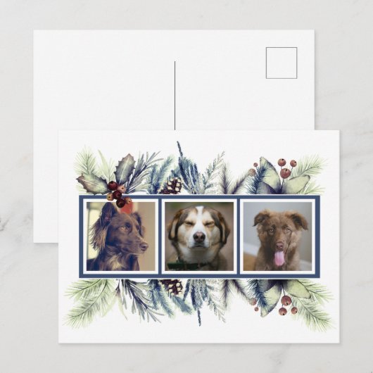 Gepersonaliseerd drie foto's met kerstfeestdag briefkaart (Voorkant / Achterkant)