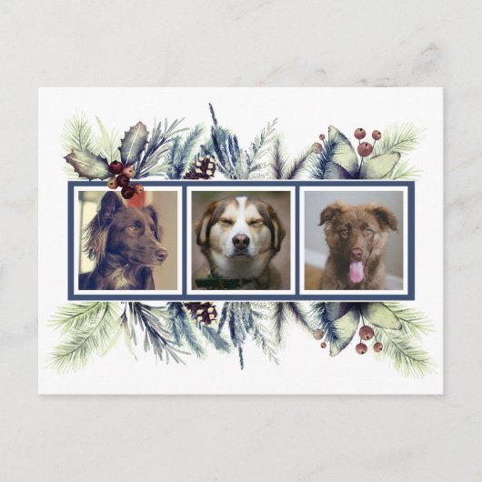 Gepersonaliseerd drie foto's met kerstfeestdag briefkaart (Voorkant)