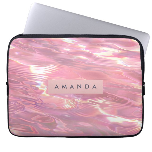 Gepersonaliseerd dromerig pastelroze water laptop sleeve (Voorkant)