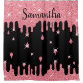 Gepersonaliseerd druppelroze glitter-effect douchegordijn (Voorkant)