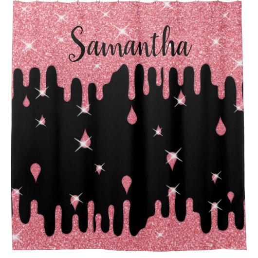 Gepersonaliseerd druppelroze glitter-effect douchegordijn (Voorkant)