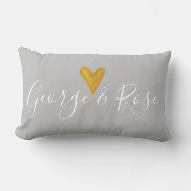 Gepersonaliseerd duif grijs faux gouden hart kussen (Voorkant)
