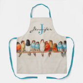 Gepersonaliseerd Dusty Blue Birds Monogram Naam Schort (Voorkant)