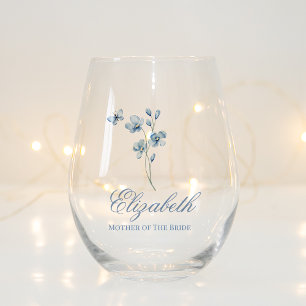 Gepersonaliseerd Dusty Blue Wildflower Vrijgezelle Wijnglas Zonder Voet