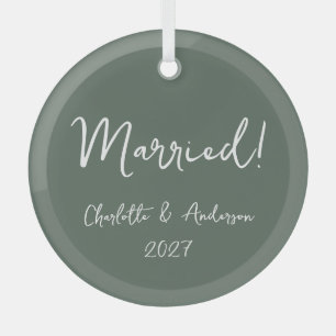Gepersonaliseerd echtpaar Handgeschreven Groen Glas Ornament