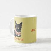 Gepersonaliseerd eels-kerstzwart kat Ugly Sweater Koffiemok (Voorkant links)