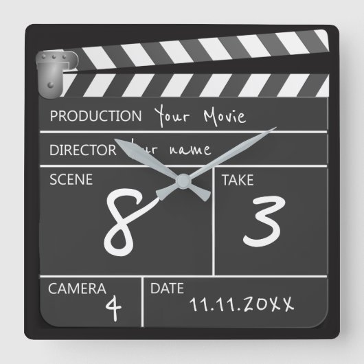Gepersonaliseerd één van een KindClapperboard van  Vierkante Klok (Voorkant)