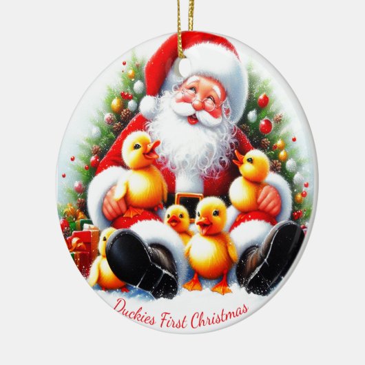 Gepersonaliseerd eendje kerstversiering keramisch ornament (Links)