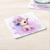 Gepersonaliseerd eenhoornontwerp kartonnen onderzetters (Schuin)