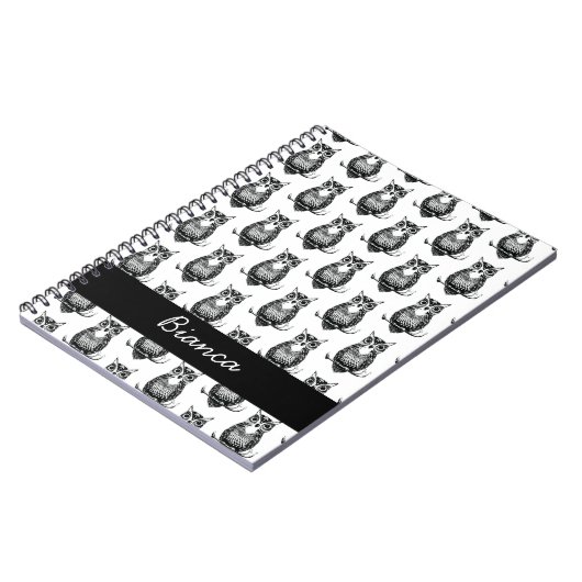 Gepersonaliseerd eenvoudig geïllustreerd uil patro notitieboek (Linkerzijde)