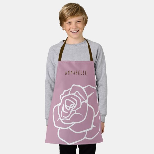 Gepersonaliseerd Eenvoudig Modern Floral Roze Rose Schort (Gedragen)