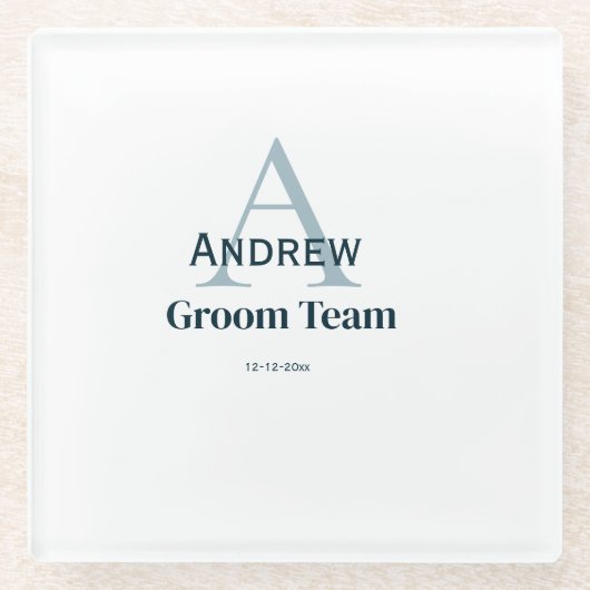 gepersonaliseerd eenvoudig monogram bruidegom team glazen onderzetter (Voorkant)