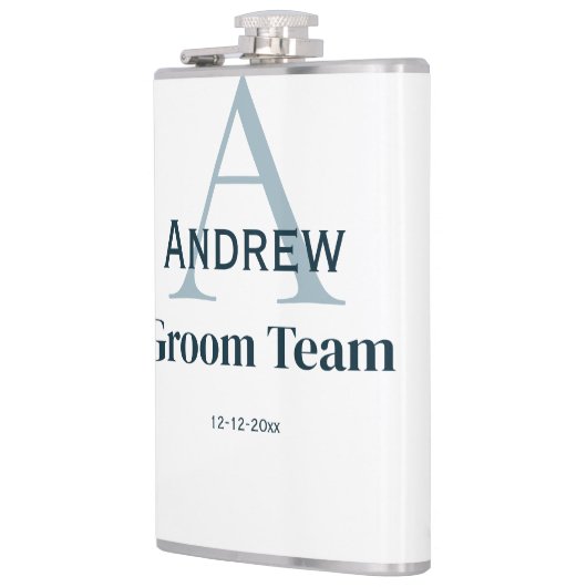 gepersonaliseerd eenvoudig monogram bruidegom team heupfles (Links)