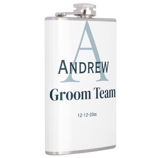 gepersonaliseerd eenvoudig monogram bruidegom team heupfles (Rechts)