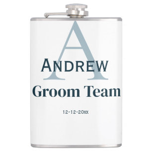 gepersonaliseerd eenvoudig monogram bruidegom team heupfles