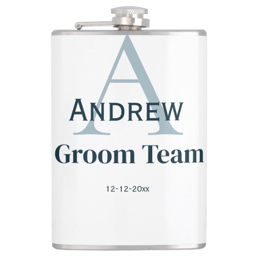 gepersonaliseerd eenvoudig monogram bruidegom team heupfles (Voorkant)