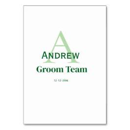 gepersonaliseerd eenvoudig monogram bruidegom team kaart
