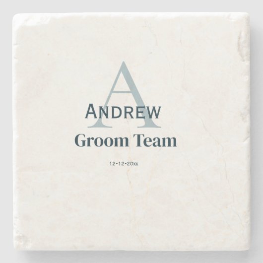 gepersonaliseerd eenvoudig monogram bruidegom team stenen onderzetter (Voorkant)