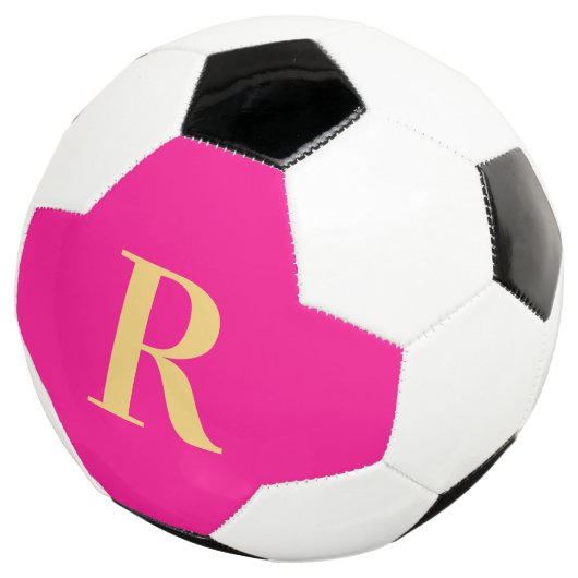 Gepersonaliseerd Eenvoudig Monogram Heet Roze Voetbal (Drie kwart)