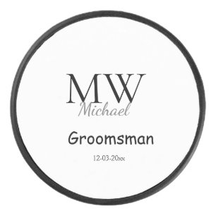 gepersonaliseerd eenvoudig monogram naam bruidsjon hockey puck