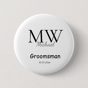 gepersonaliseerd eenvoudig monogram naam bruidsjon ronde button 5,7 cm