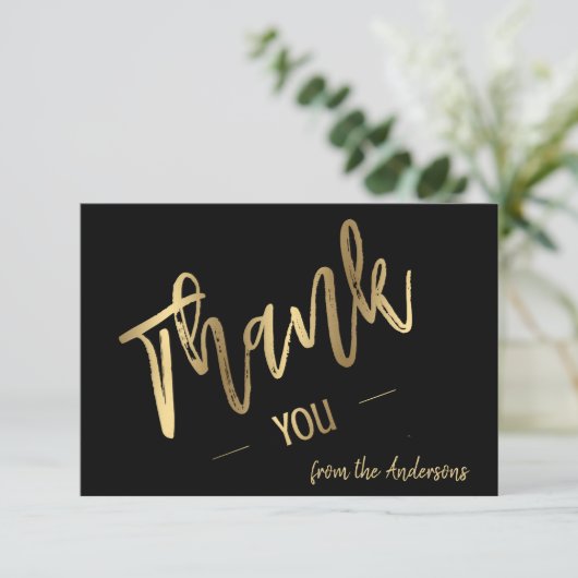 Gepersonaliseerd eenvoudig script Gold Flat Dank u Bedankkaart (Staand voorkant)