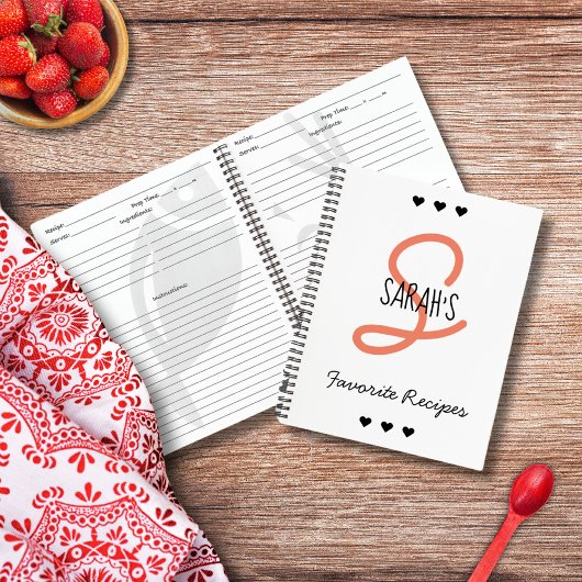 Gepersonaliseerd eenvoudig script monogram recept notitieboek