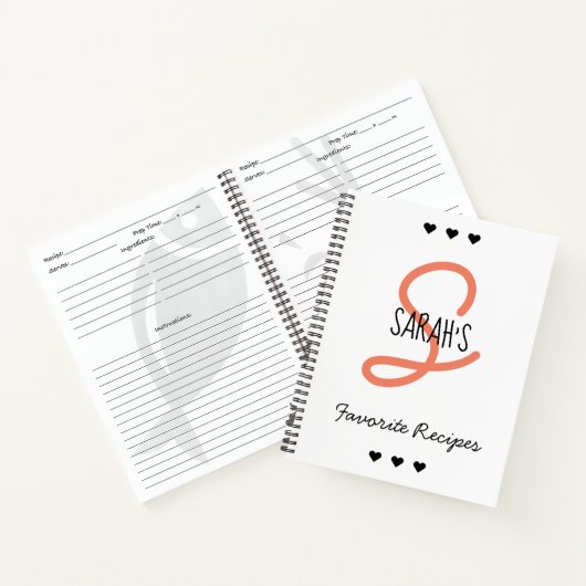 Gepersonaliseerd eenvoudig script monogram recept notitieboek (Binnen)