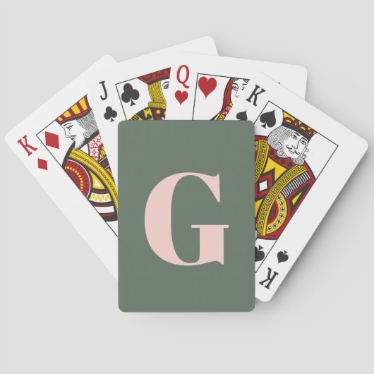 Gepersonaliseerd Eenvoudig Vet Monogram Roze en Gr Pokerkaarten (Achterkant)