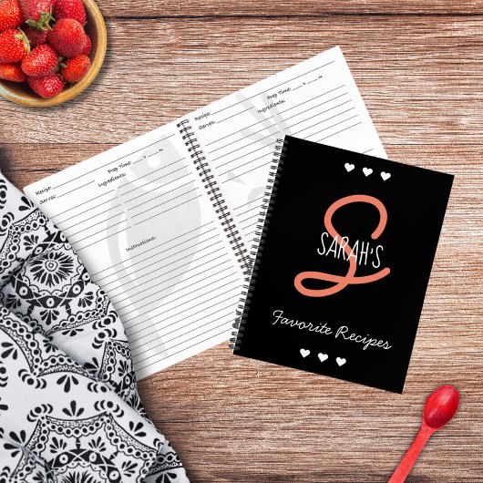 Gepersonaliseerd eenvoudig zwart script monogram r notitieboek