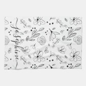 Gepersonaliseerd Eenvoudig Zwart wit bloemmotief Theedoek (Horizontaal)